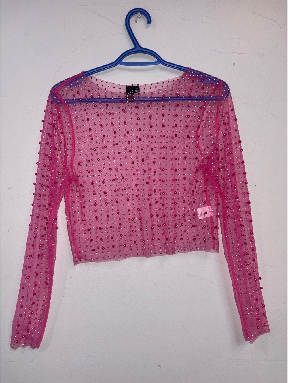 Windsor Pink Beaded Sheer Long Sleeve Top Size M